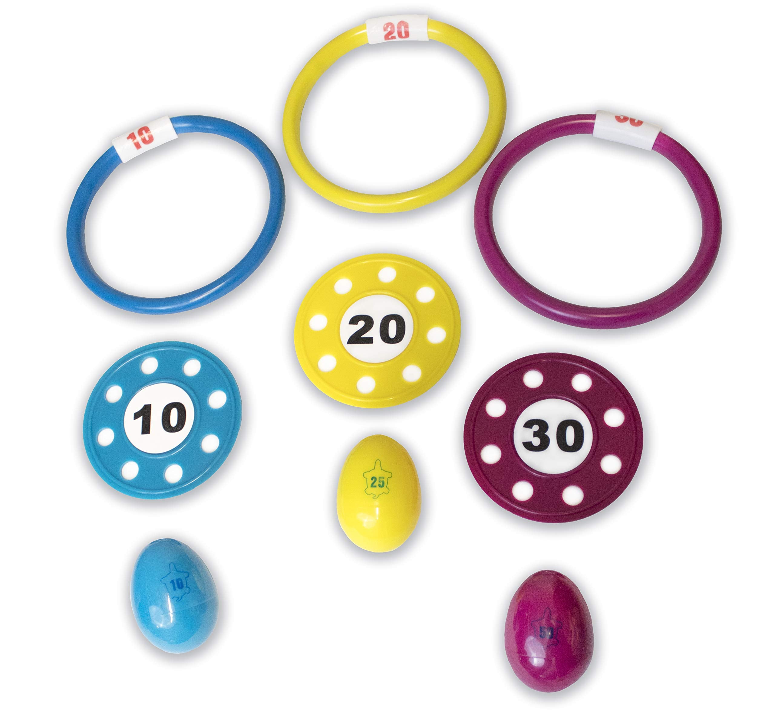 Swimline dive rings and discs for pool practice and bath time fun.