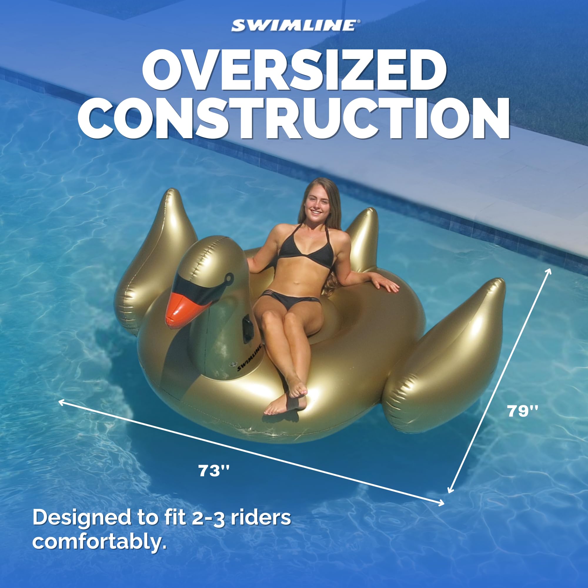 Swimline Golden Goose durable material resists wear and sun.