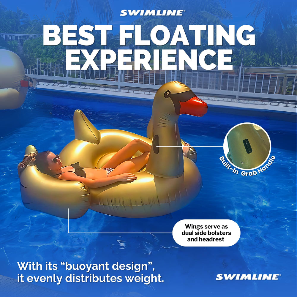 Swimline Golden Goose inflation valves ensure quick setup.