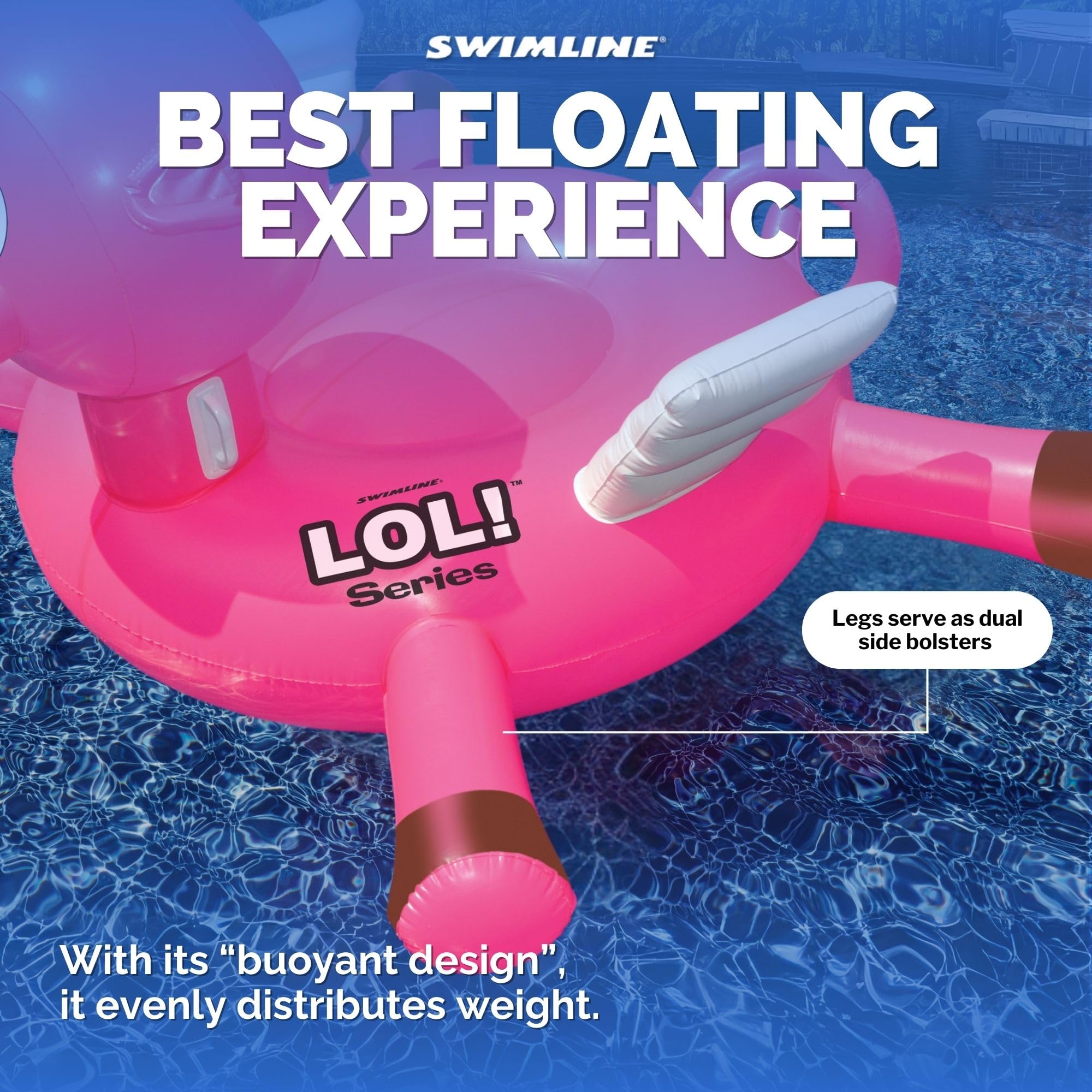 Swimline Original 90266 giant LOL pig float headrest features for comfy support.