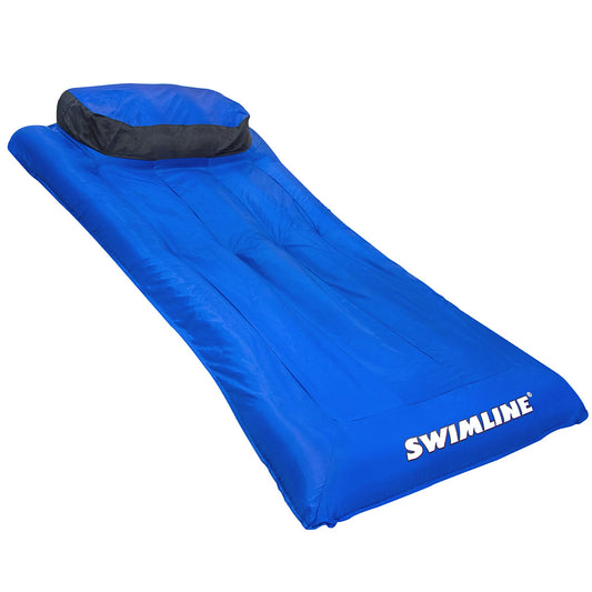 Swimline Original fabric-covered pool float mattress with headrest for sun lounging