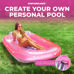 Swimline Original Suntan Tub Classic pink purple, generous 70 by 46 by 8 inch footprint.