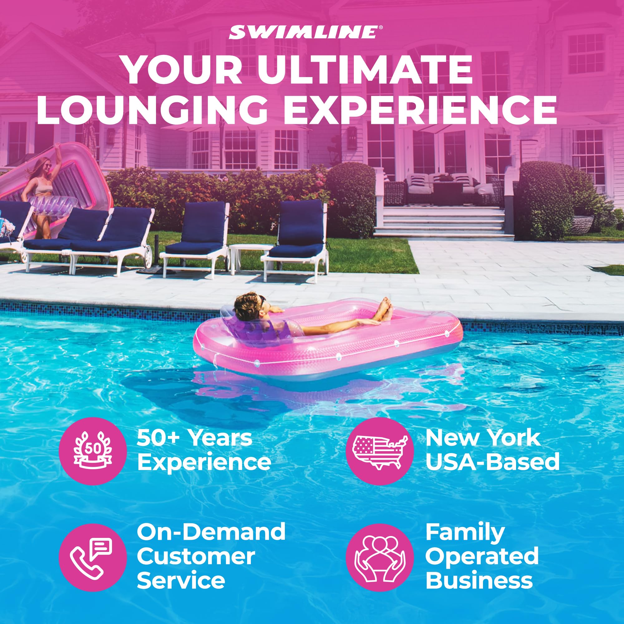 Swimline Original Suntan Tub Classic pink purple, ideal for pool, beach, or lake days.