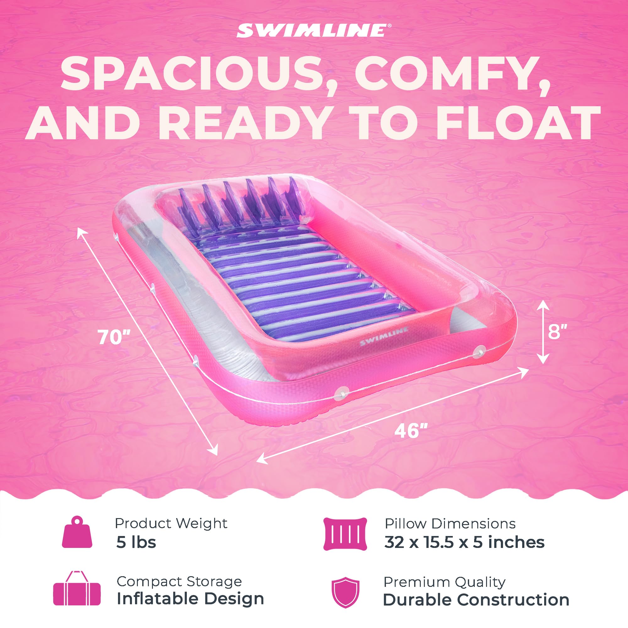 Swimline Original Suntan Tub Classic pink purple, stability features for controlled movement.