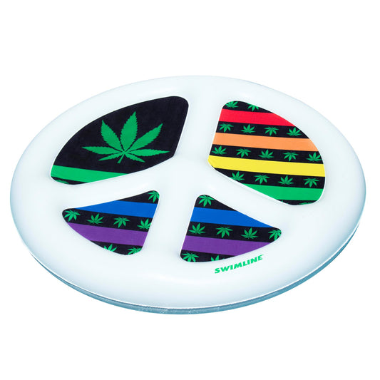 Swimline Peace & Love Island pool float offering durable, spacious lounging for sunny days