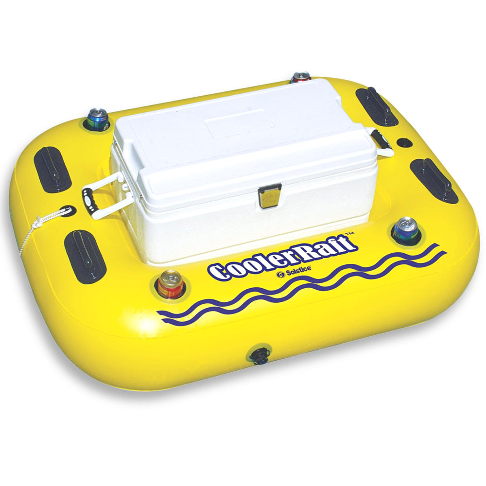 Swimline SOLSTICE cooler raft inflated to 55 inches for all-day water lounging.
