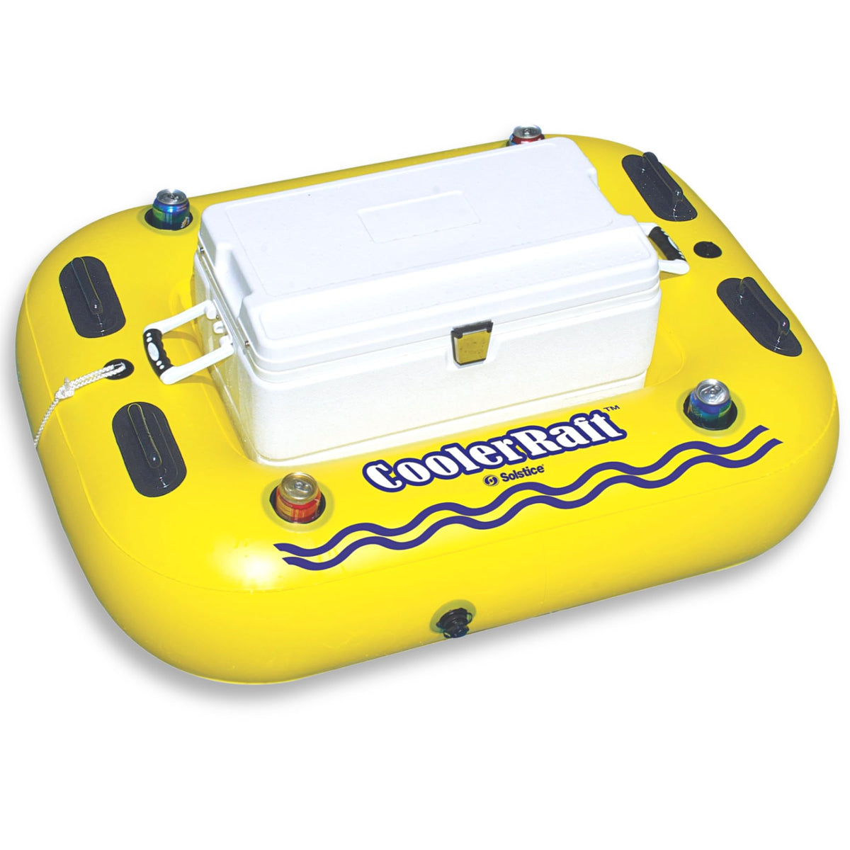 Swimline SOLSTICE cooler raft inflated to 55 inches for all-day water lounging.
