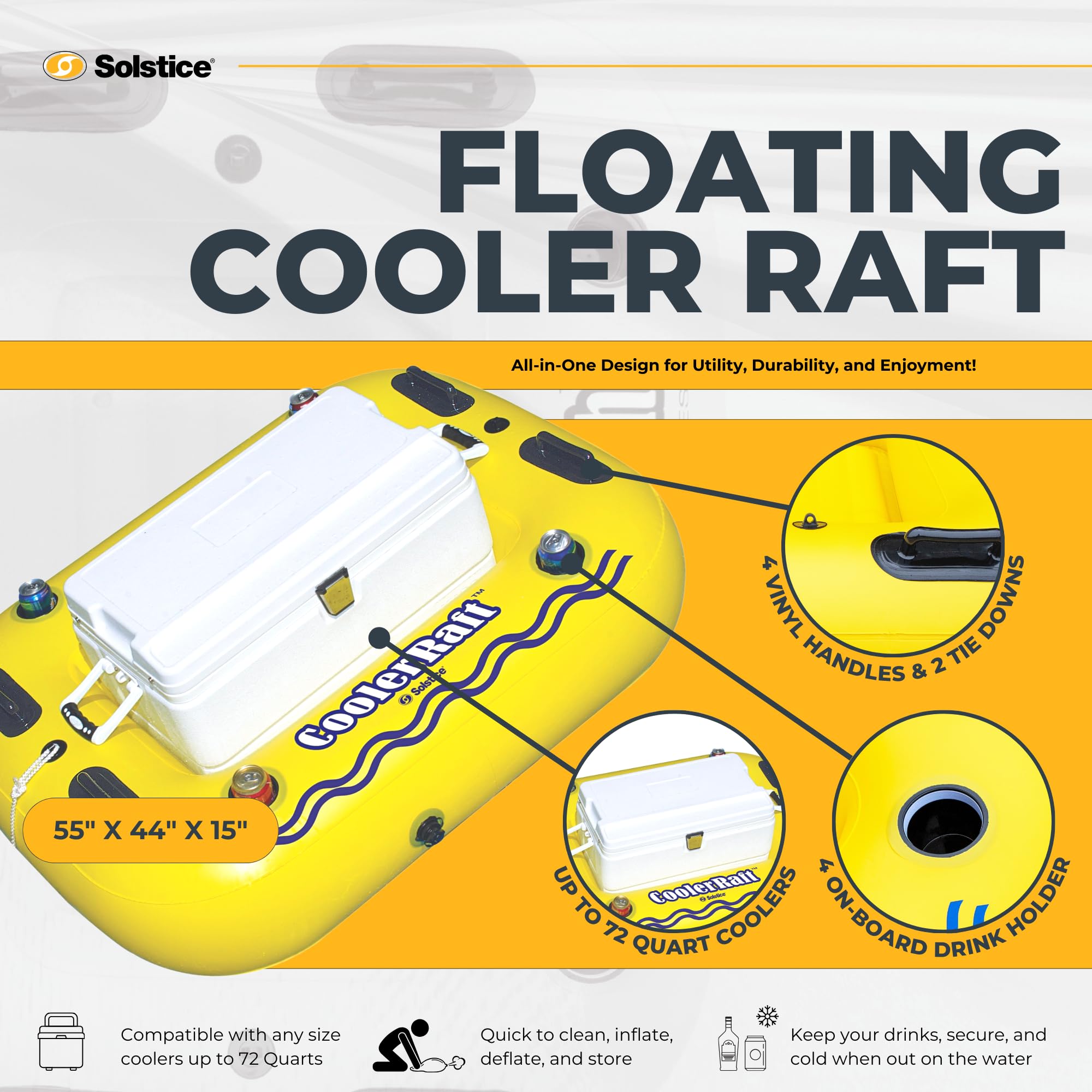 Swimline SOLSTICE cooler raft mesh base stabilizes your float on water.