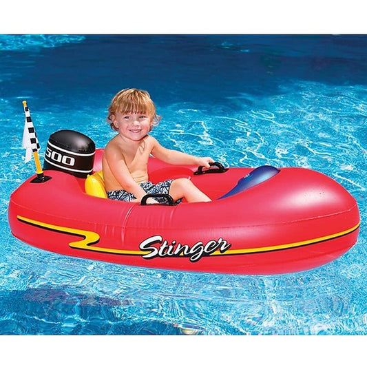 Swimline speedboat float 49 red side view, ready for beach trips and backyard fun