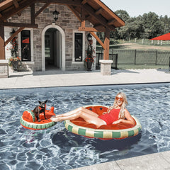 Swimline Watermelon Slice Floating Pool Island front view adds vibrant backyard fun.