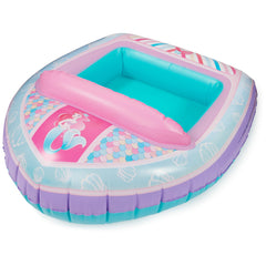 SwimWays Ariel inflatable water boat in pool for imaginative play.