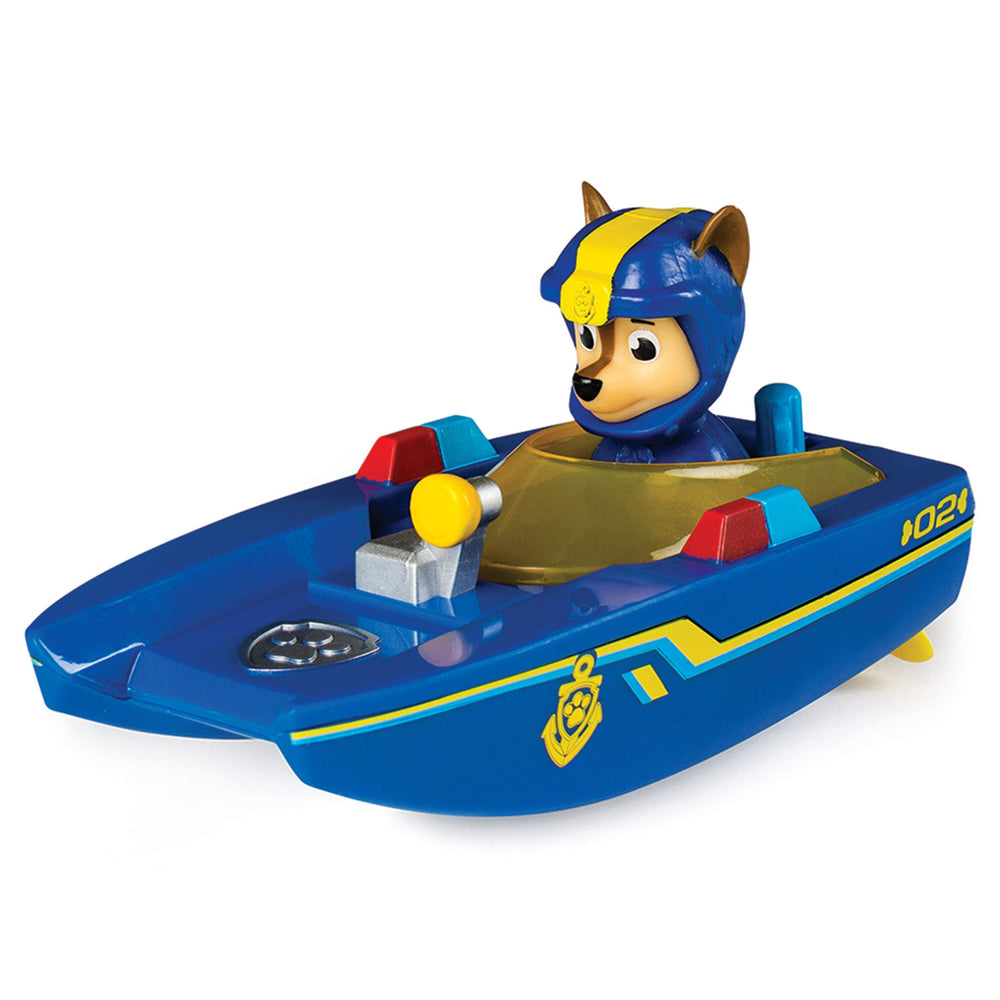 SwimWays Paw Patrol Chase rescue boat gliding through bath time fun, no batteries required.