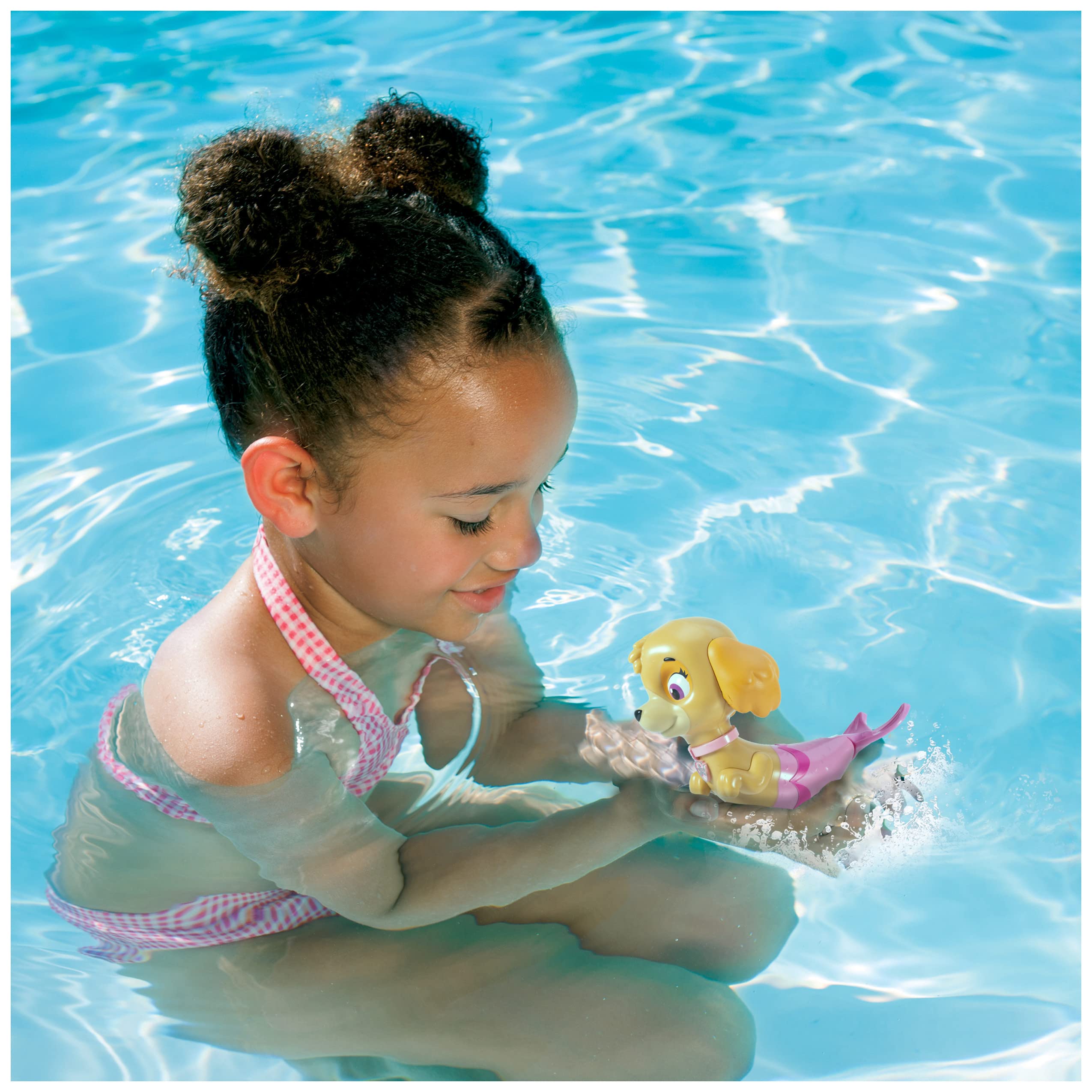 SwimWays Paw Patrol Paddlin' Pups Skye figure gliding in water for bath time fun