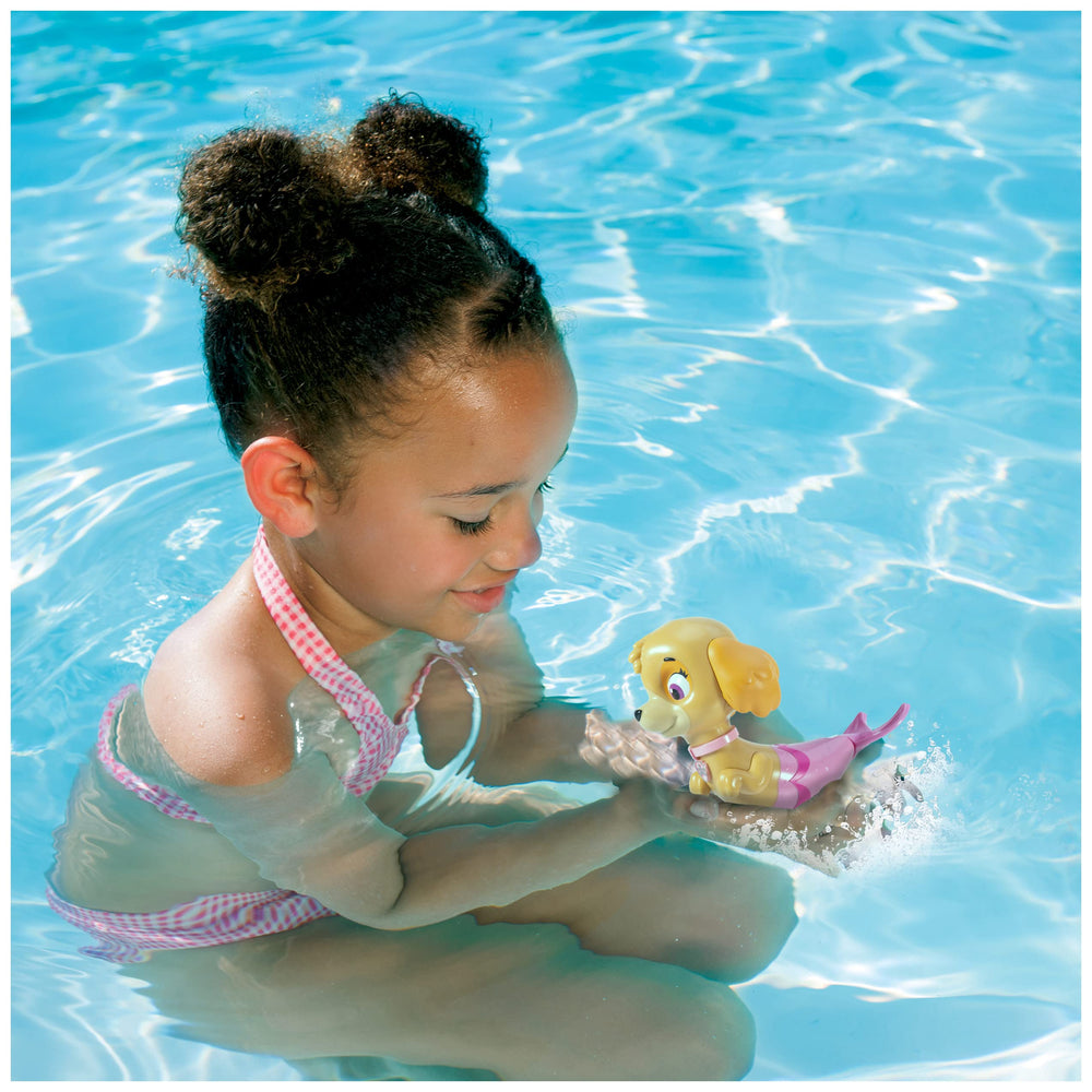 SwimWays Paw Patrol Paddlin' Pups Skye figure gliding in water for bath time fun