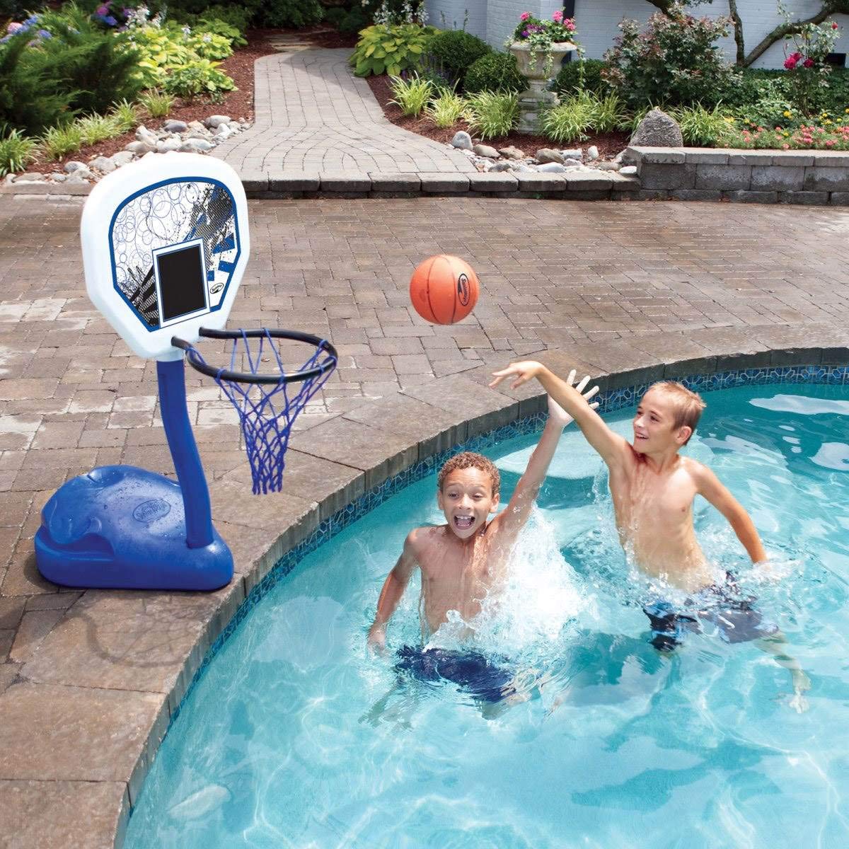 SwimWays Poolside Basketball base-stability keeps the hoop steady during games
