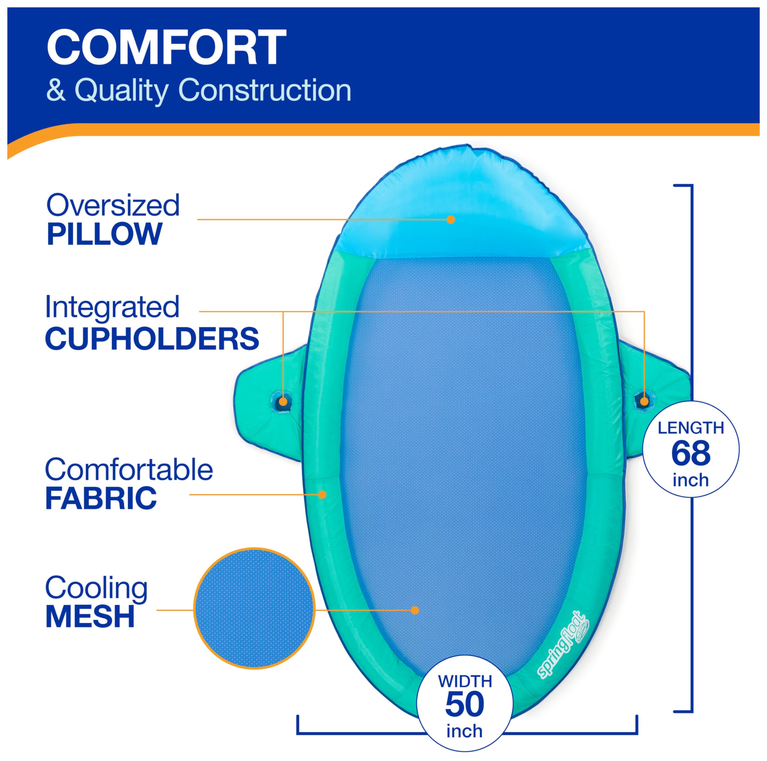 Oversized inflatable head pillow supports neck while sipping drinks on the water.