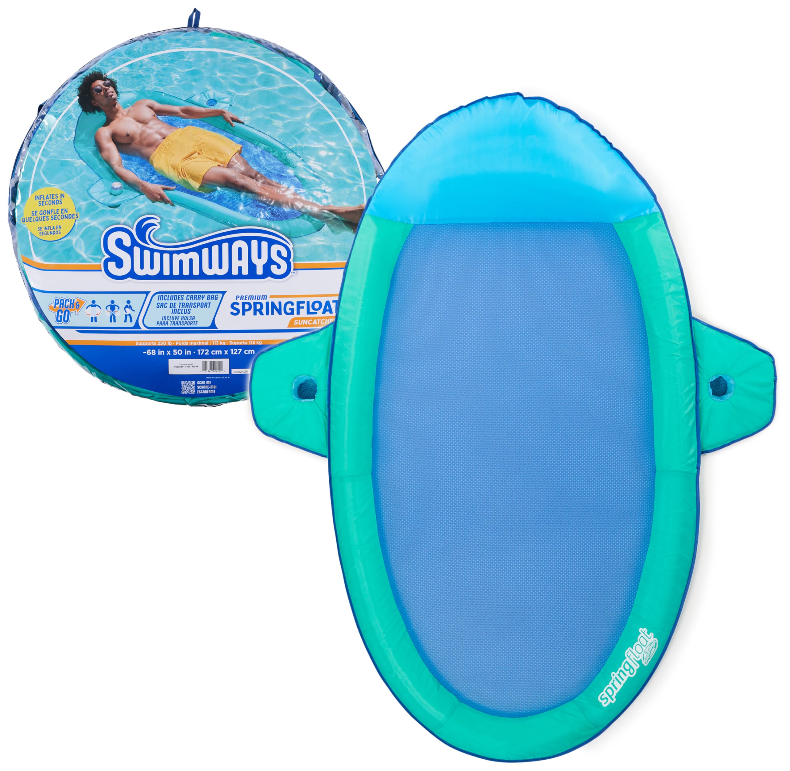 SwimWays Spring Float SunCatcher in use, cooling you while you lounge in the pool.