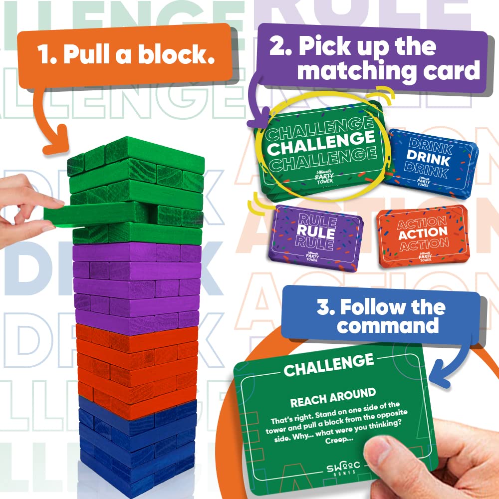 Colorful 60 wooden blocks arranged for a dramatic tower challenge