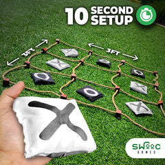SWOOC X and O bean bags ready for precise backyard toss.