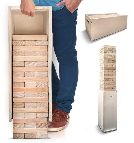SWOOC Games giant tower setup shows a ready-to-play stack on a sturdy base