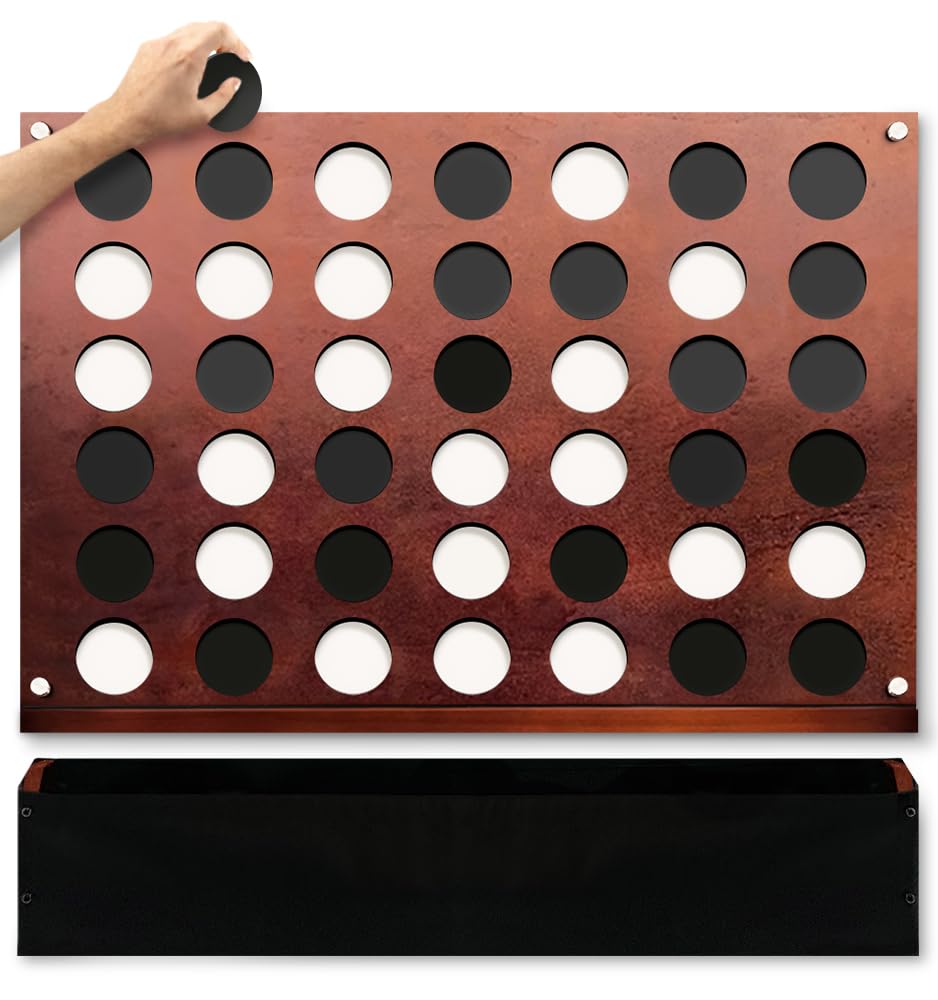 SWOOC Games wall-mounted giant 4-in-a-row on living room wall for family fun.