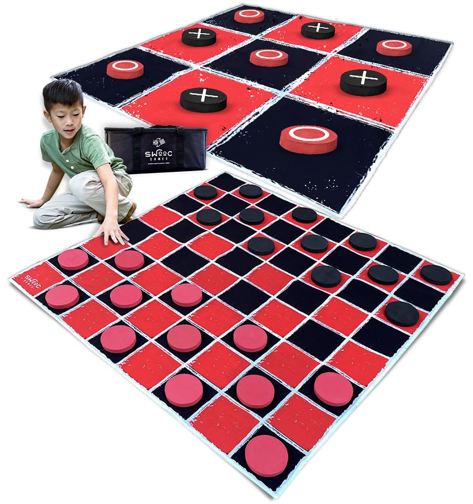 SWOOC giant checkers and tic tac toe mat 4x4 ft outdoors for backyard fun