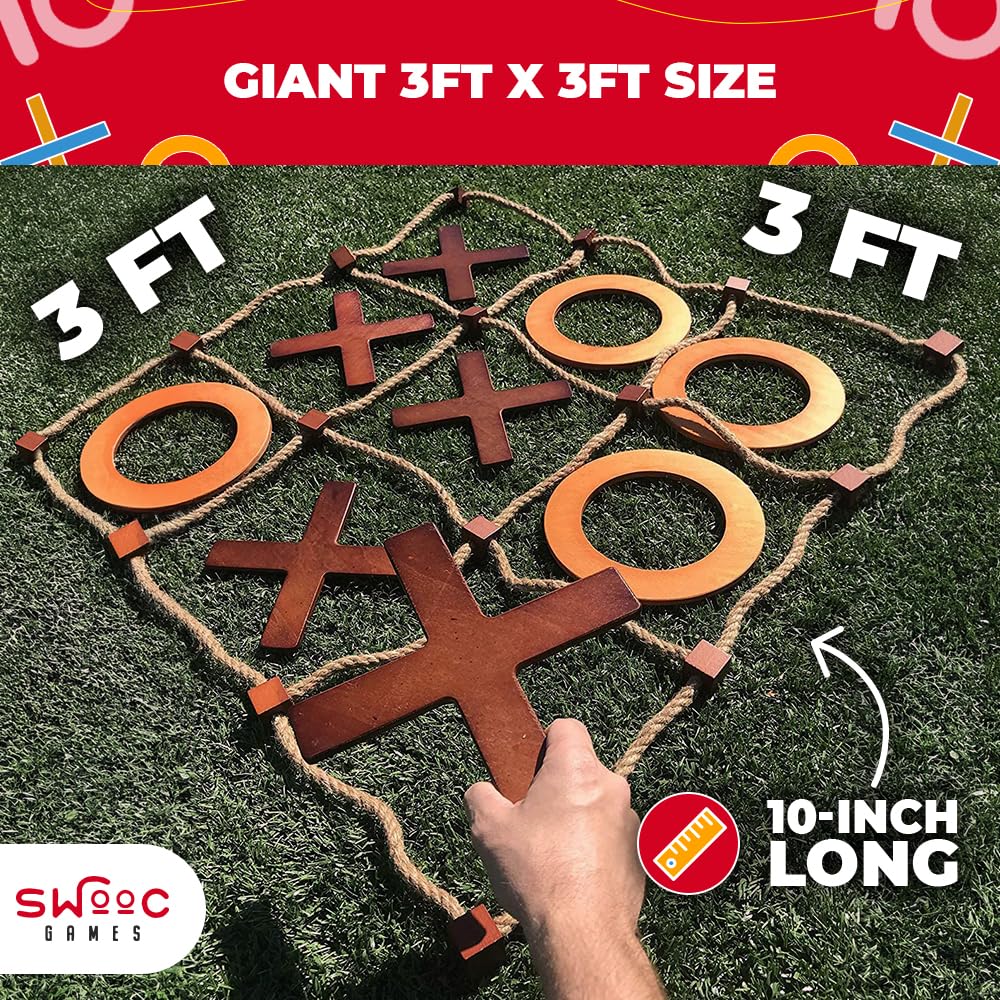 SWOOC giant tic tac toe in use during a backyard gathering with players.