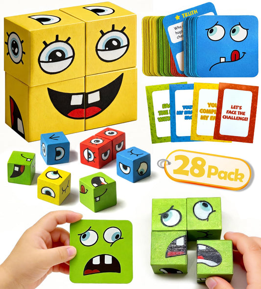 Swooflia 28-pack face puzzle cards for classroom Valentine exchanges.