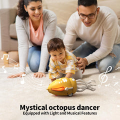 SWTOIPIG Octopus toy crawls and spins with colorful lights to engage babies.