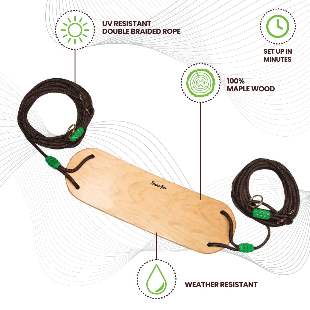 Swurfer Sway Wood Tree Swing installation kit makes setup quick.