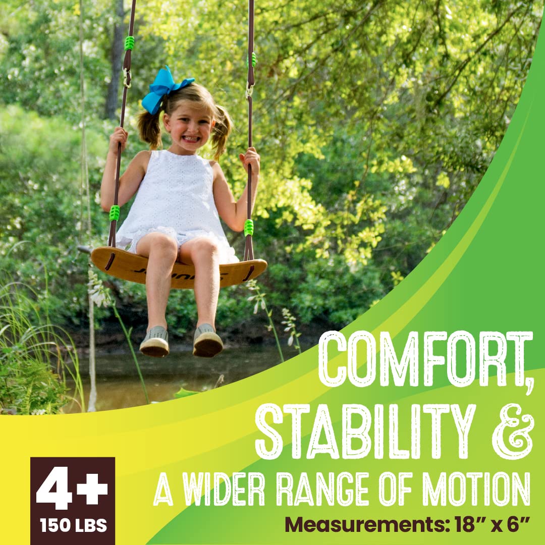 Swurfer Sway Wood Tree Swing side view highlights curved maple board for comfortable swings.