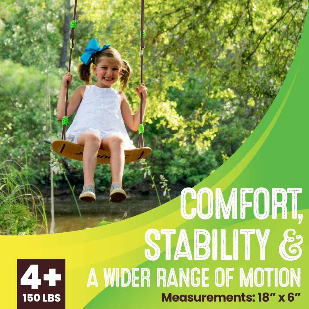 Swurfer Sway Wood Tree Swing side view highlights curved maple board for comfortable swings.
