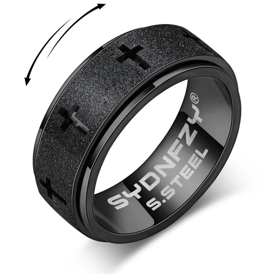 SYDNFZY anxiety spinner ring in black 8mm on finger for discreet stress relief