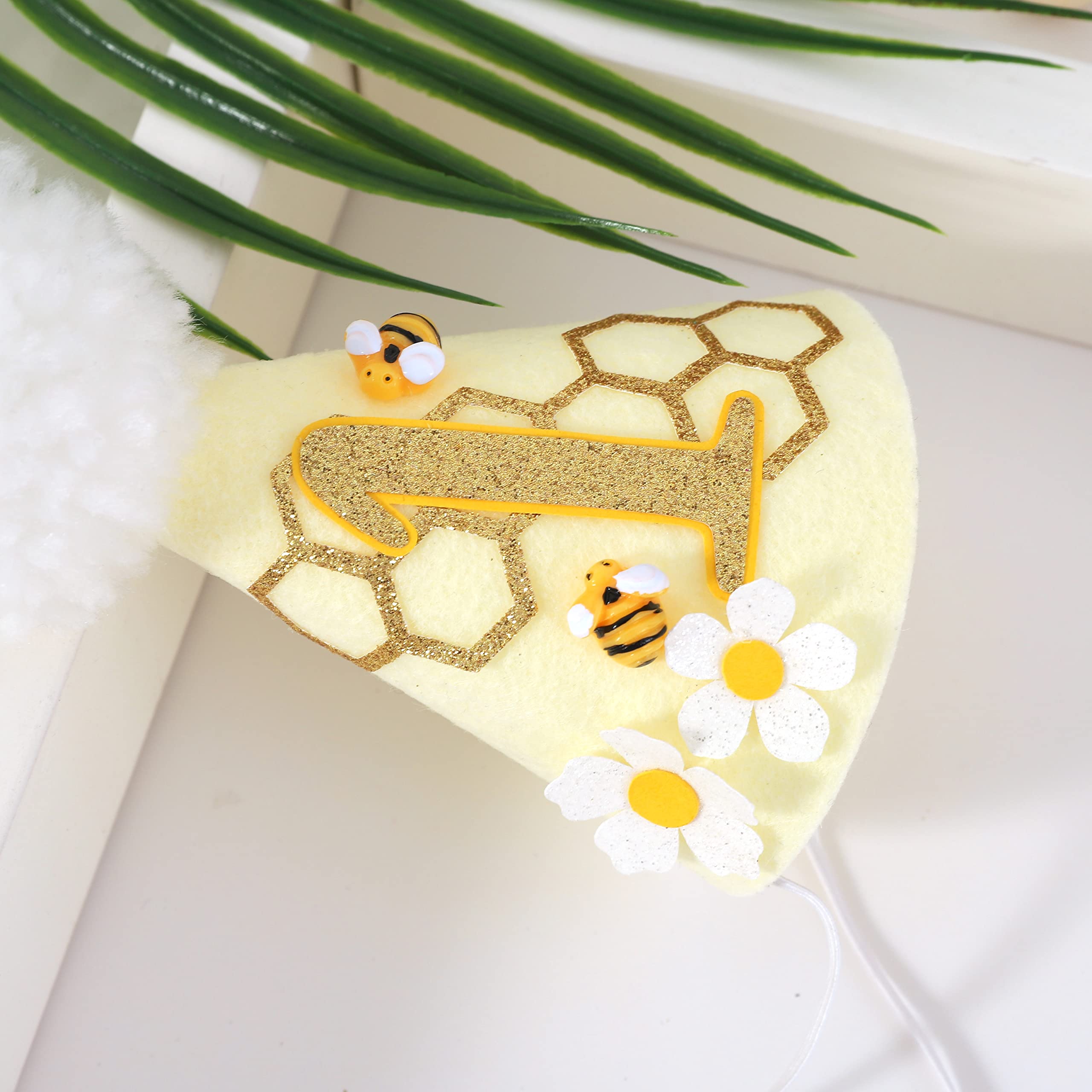 SYESQL bee-themed birthday hat white fluffy pom-pom accent for playful styling.