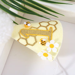 SYESQL bee-themed birthday hat white fluffy pom-pom accent for playful styling.