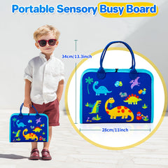 SYHLN travel-ready busy board packed with life skills activities in compact size.