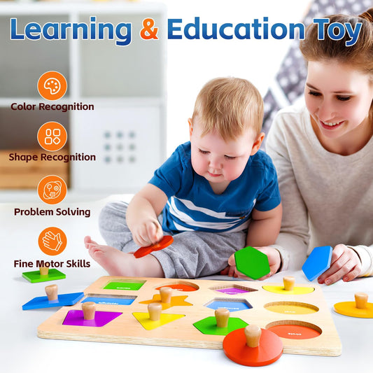 SYHLN peg puzzle pieces with 12 shapes for color and shape recognition