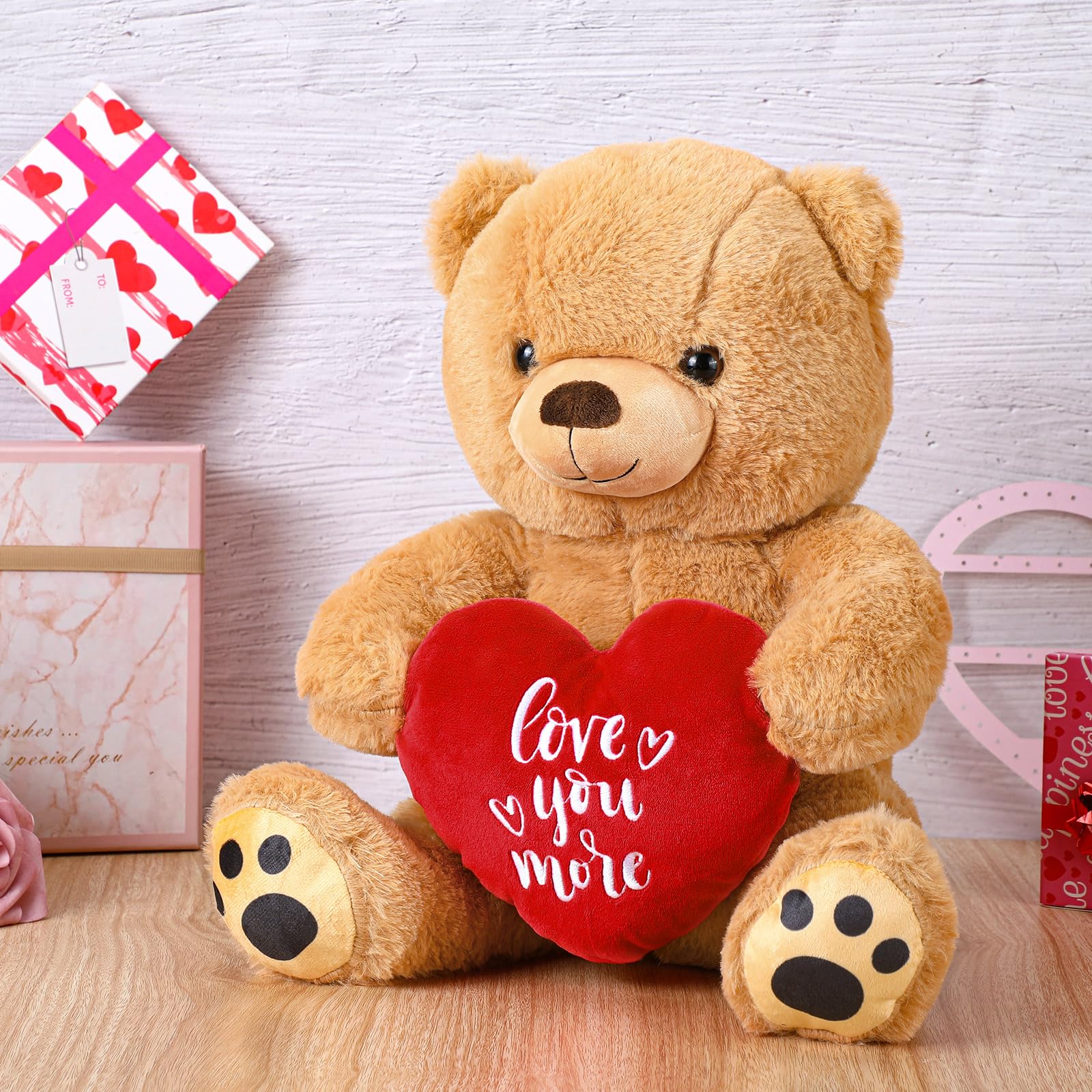 Syhood bear on a desk as a charming desk companion for Valentine’s Day
