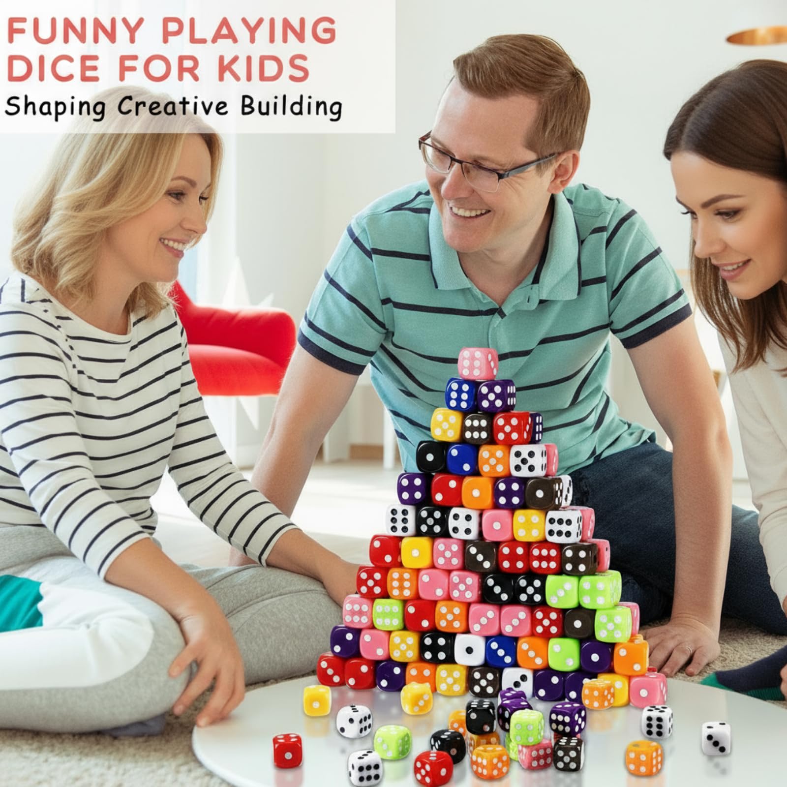 Syhood dice used for learning activities, demonstrating color-coded outcomes and math concepts.