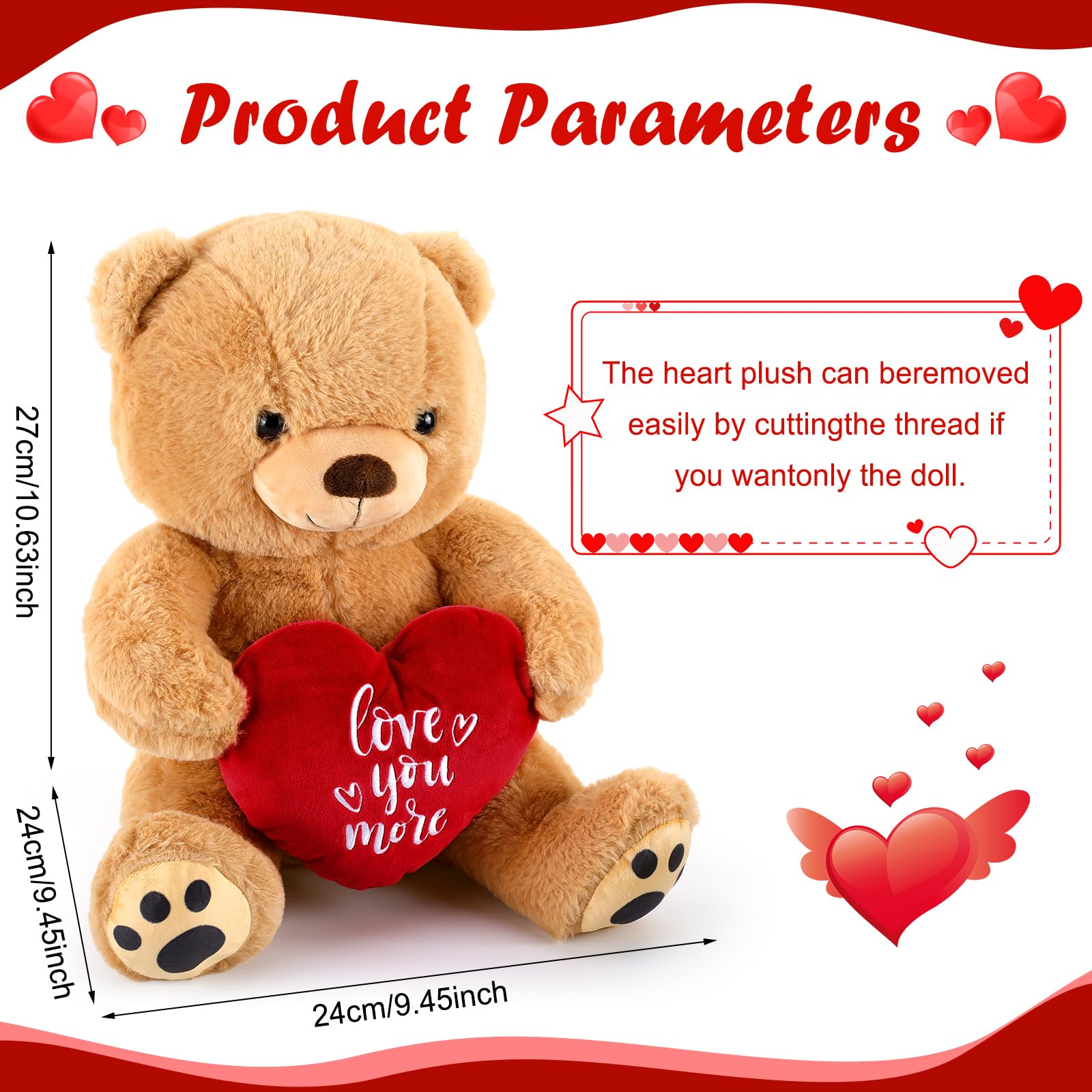 Syhood Love You More bear with embroidered heart patch for romantic occasions
