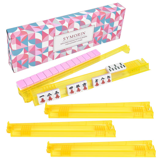 SYMORIN mahjong racks with pushers in yellow offer quick setup between rounds