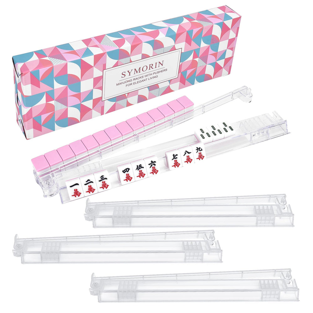 SYMORIN clear acrylic Mahjong racks with pushers for organized gameplay.
