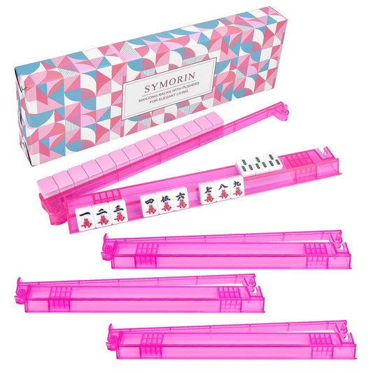 SYMORIN mahjong racks with pink pushers in a 4-pack for organized play.