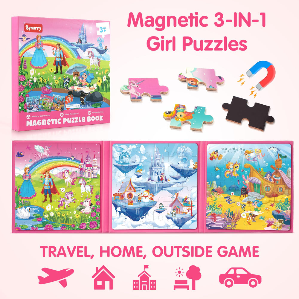 SYNARRY 36-piece magnetic puzzle set close-up with bold colors and magnets.