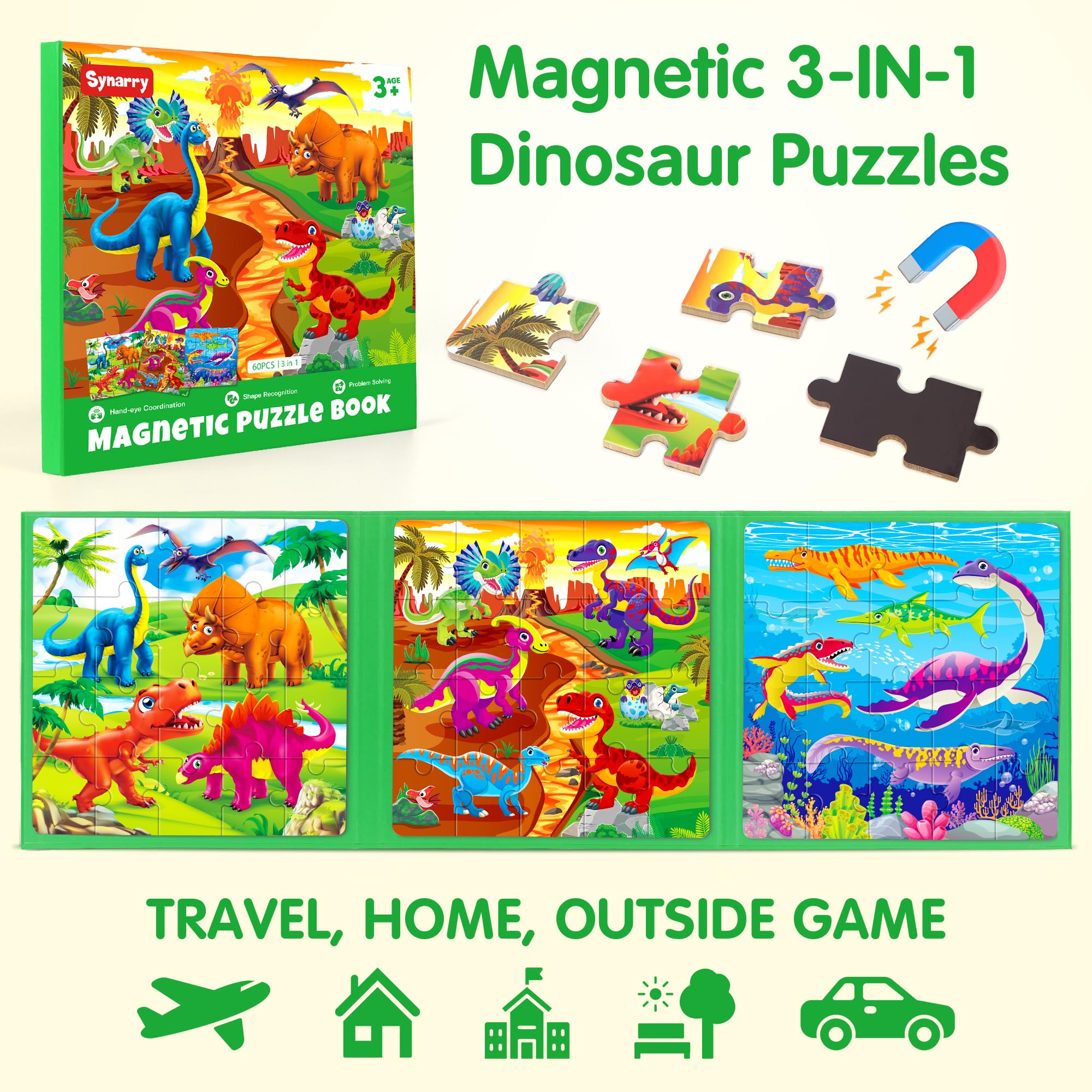 SYNARRY dinosaur magnetic puzzle volcano scene—stimulates spatial reasoning in kids
