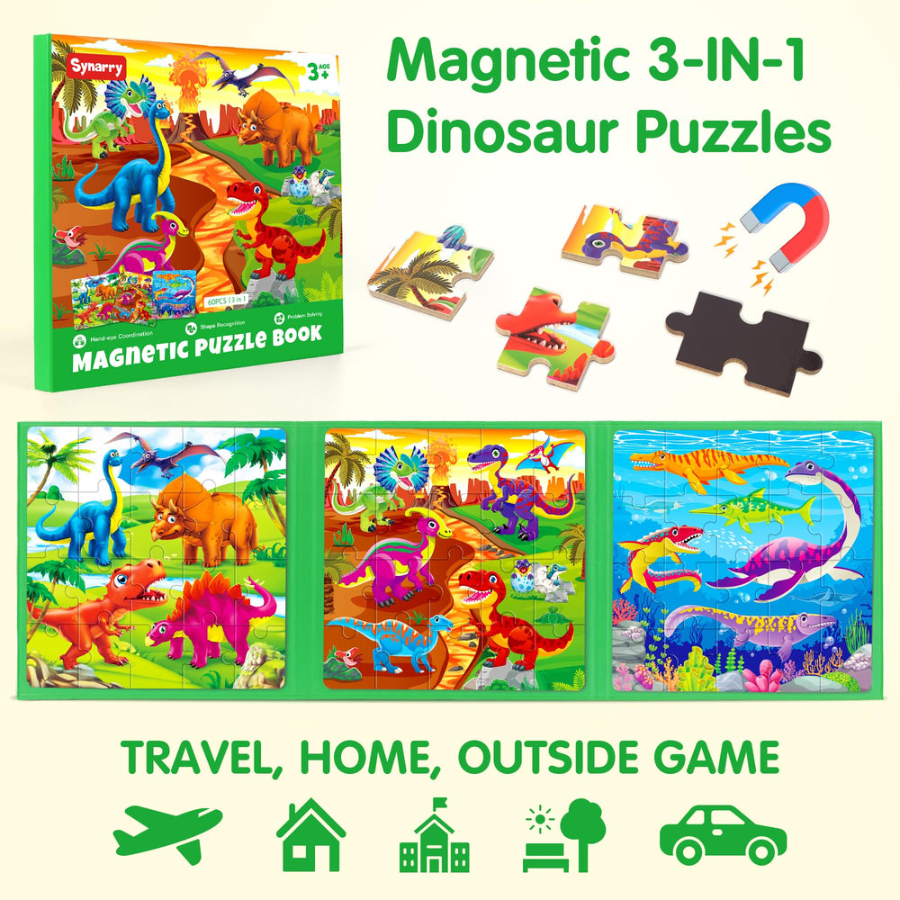 SYNARRY dinosaur magnetic puzzle volcano scene—stimulates spatial reasoning in kids