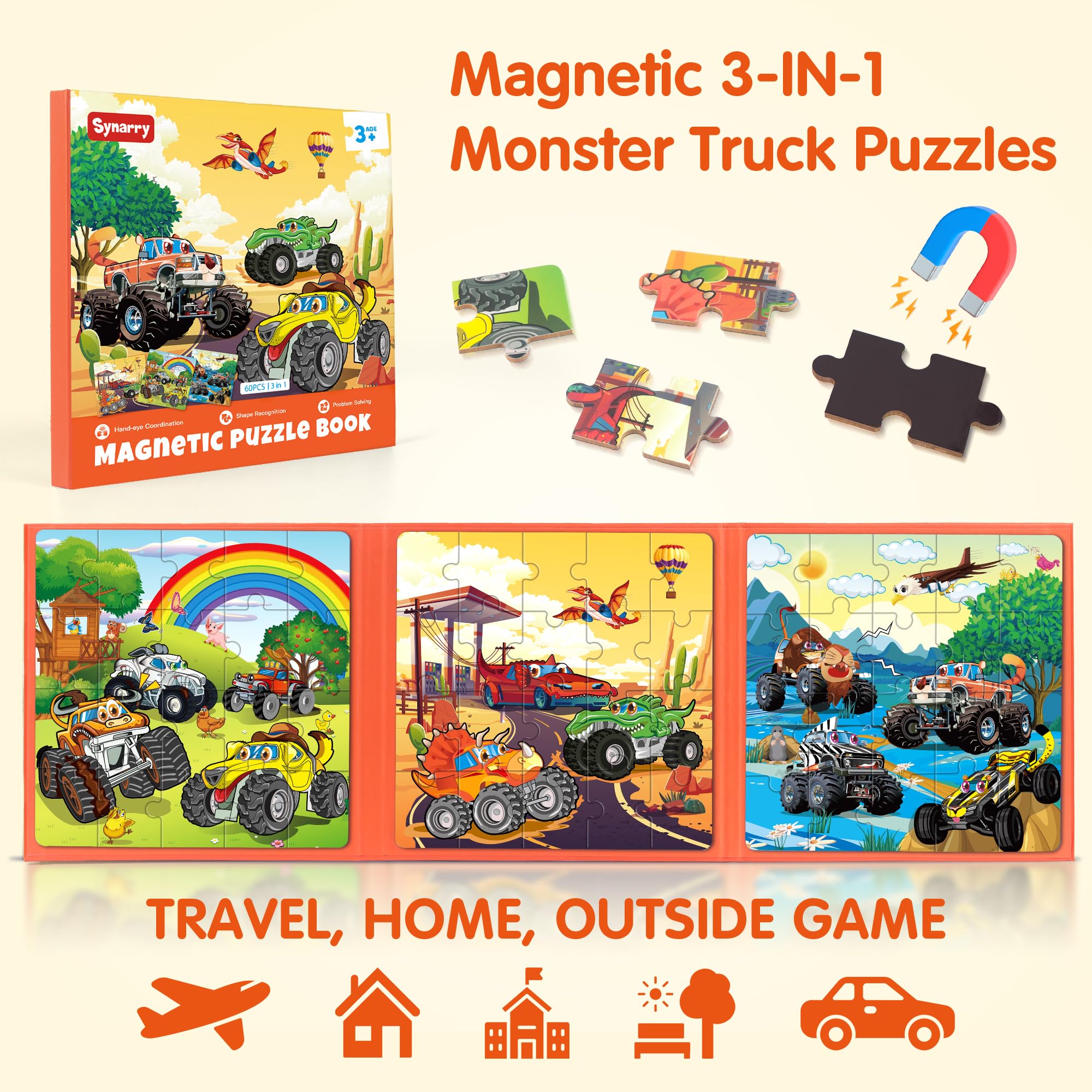SYNARRY magnetic puzzle truck desert dinosaur scene encourages imaginative travel play