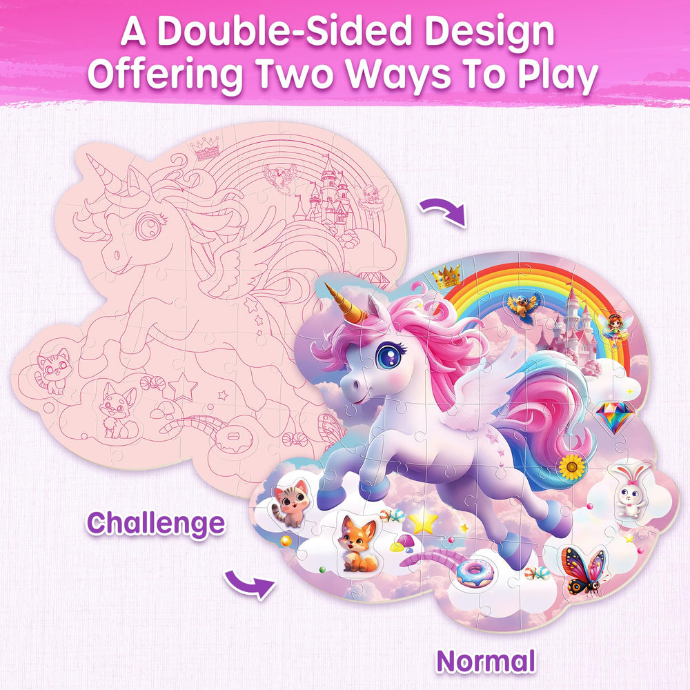 SYNARRY Unicorn Floor Puzzle side B offers two difficulty patterns for growing skills.