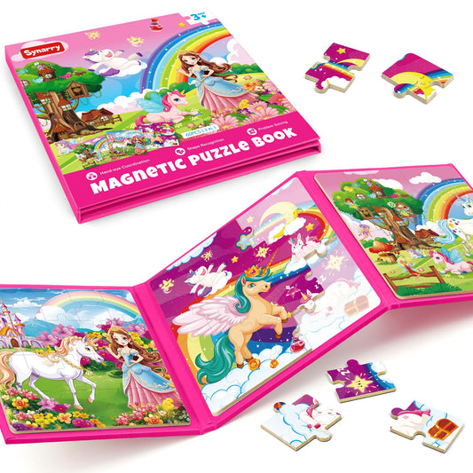 SYNARRY Unicorn Princess Fairy magnetic puzzle cover promotes imaginative play for toddlers.