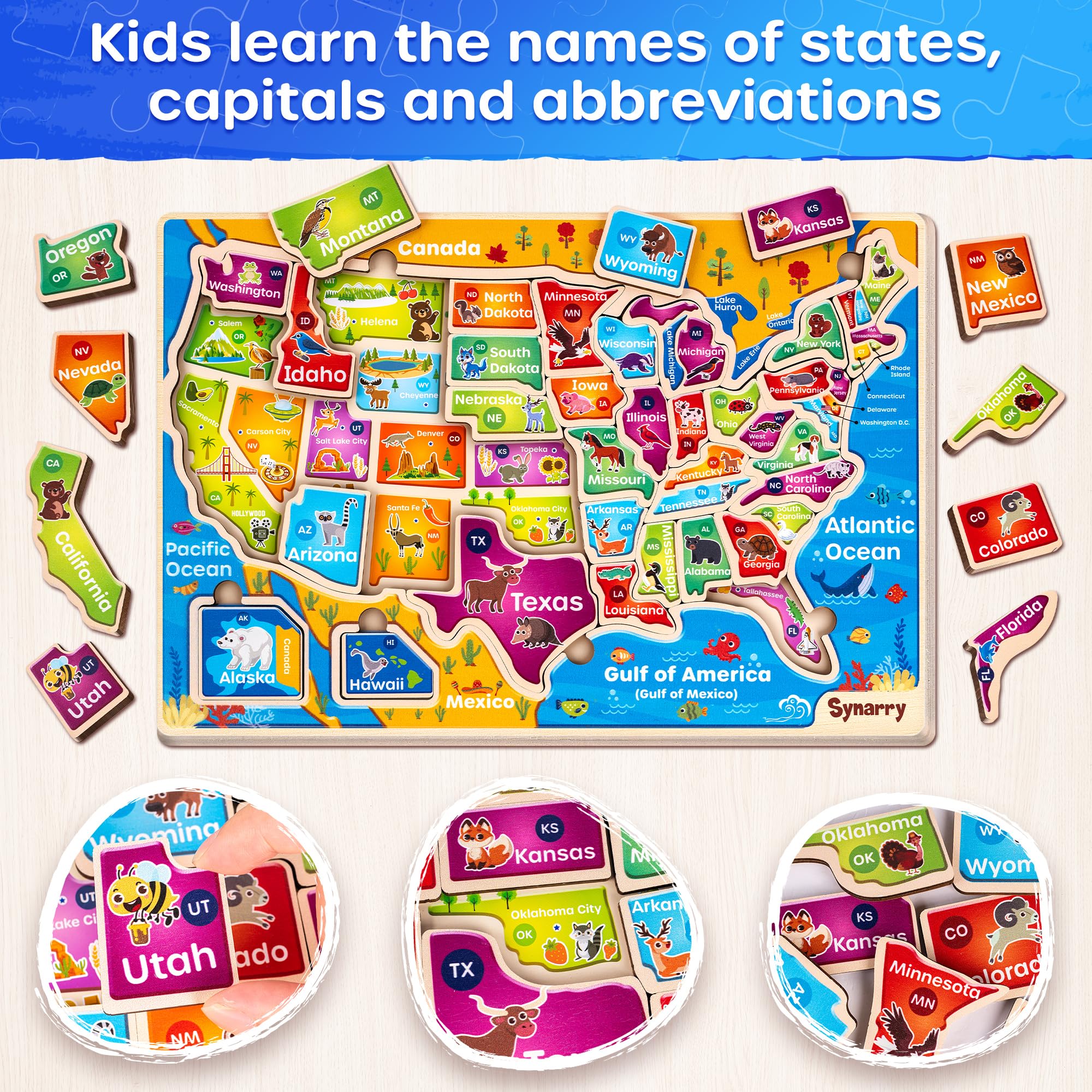 SYNARRY USA map puzzle with detailed illustrations supports early geography learning